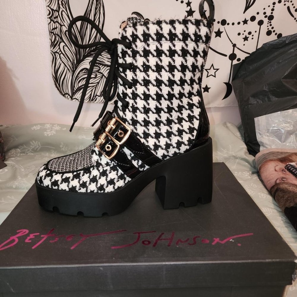 Betsey Johnson Houndstooth Combat Boots
